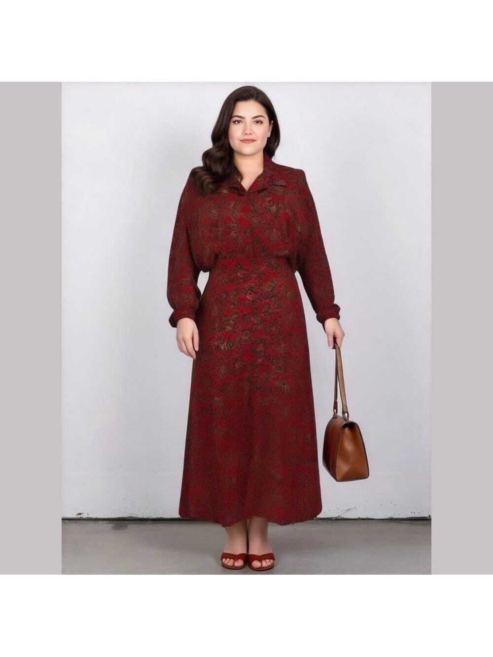 90s SAG HARBOR RED & BROWN PAISLEY BOHO OVERSIZED BLOUSE & MIDI SKIRT SZ 2X